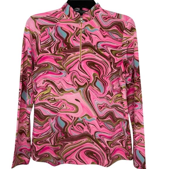 Jaime Sadock Pink Sugar Angel Whirl Marble 1/4 Zip Long Sleeve Golf Shirt Small - Picture 1 of 13
